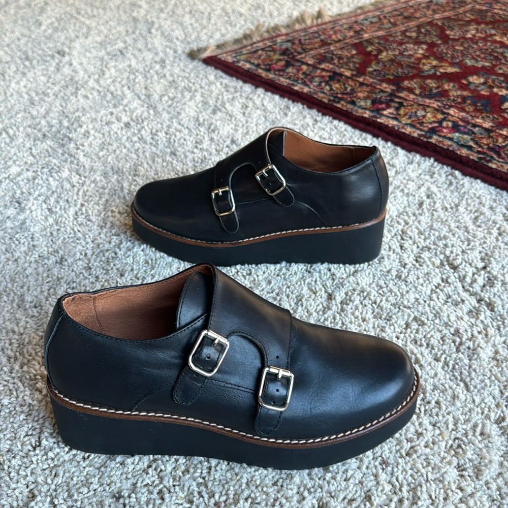 Like new! Soft leather Anthropologie Monkstrap 2” platform Wedge